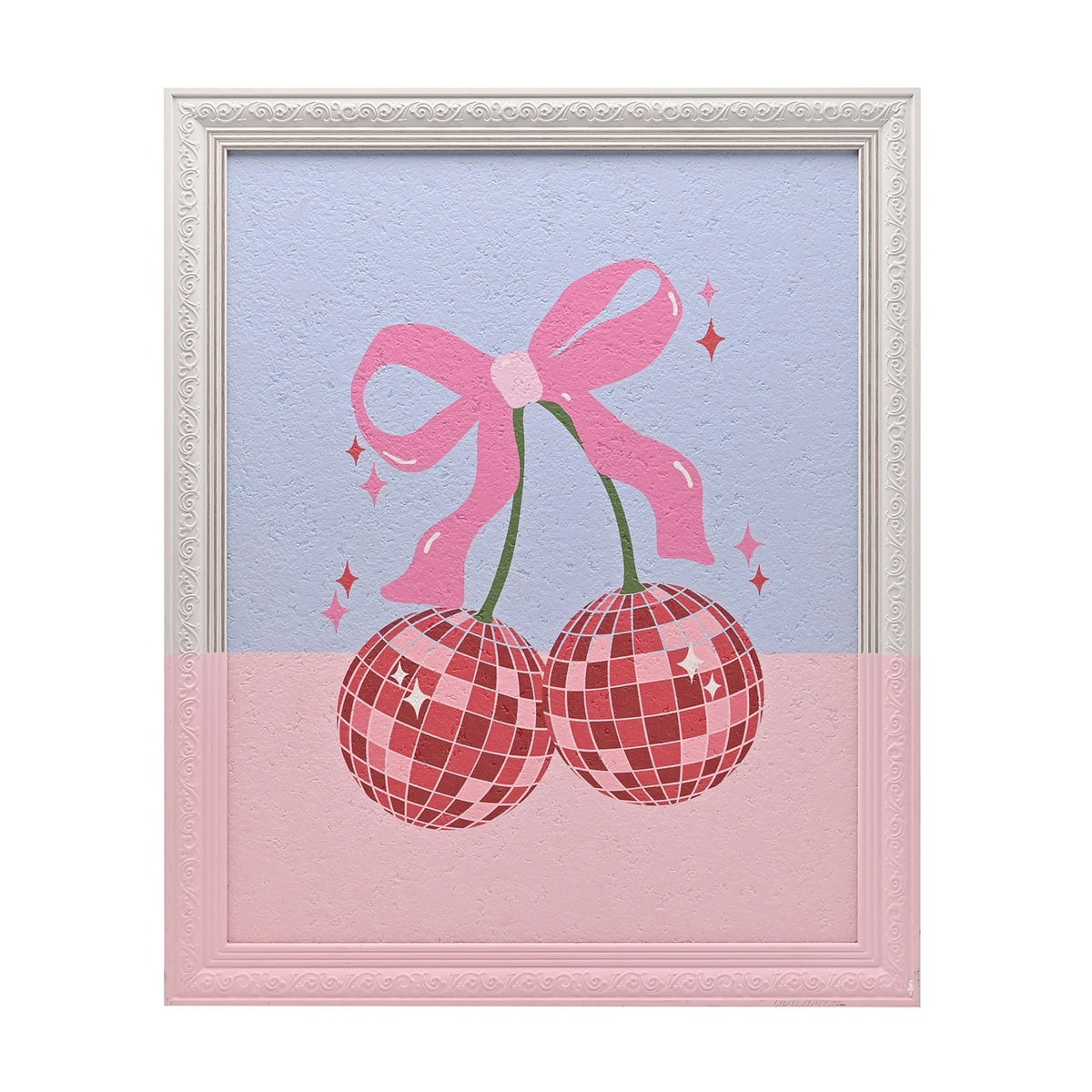 Disco Cherry and Bow Painting Ornate Framed Metal Wall Art