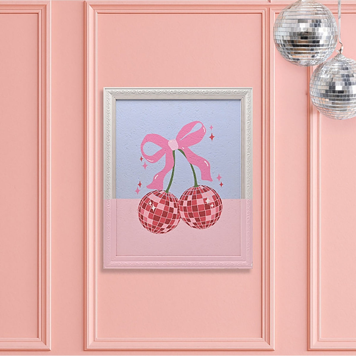 Disco Cherry and Bow Painting Ornate Framed Metal Wall Art