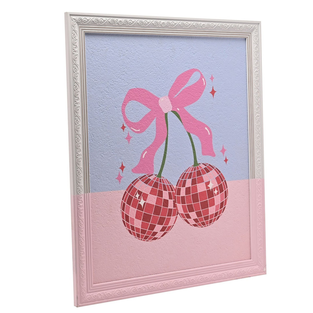 Disco Cherry and Bow Painting Ornate Framed Metal Wall Art