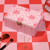 Chequerboard Smile Metal and MDF Hinged Trinket Box - Pink