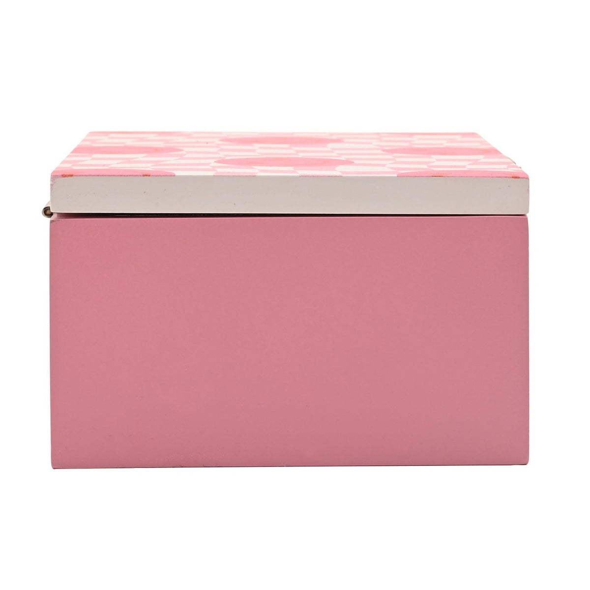 Chequerboard Smile Metal and MDF Hinged Trinket Box - Pink