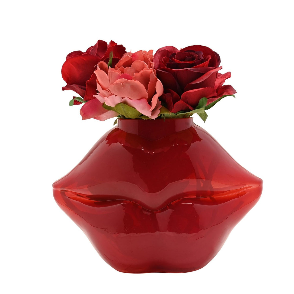 Glass Lips Vase - Red
