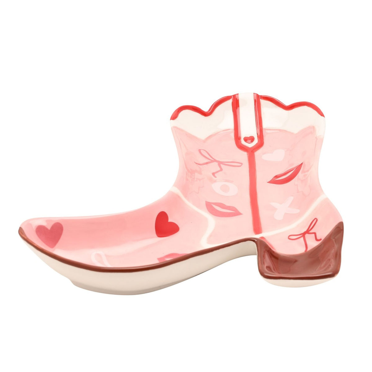 Hearts, Bows and Lips Cowgirl Boot Earthenware Plate - Pink