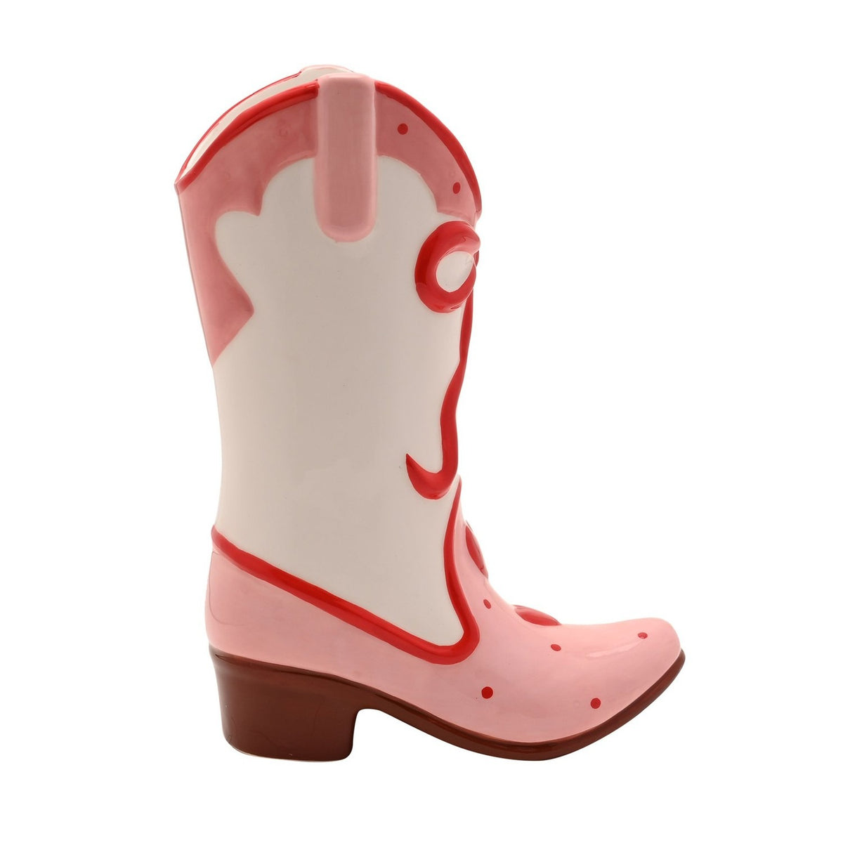 Cowgirl Boot Ceramic Vase with Red Bow and Hearts - Pink