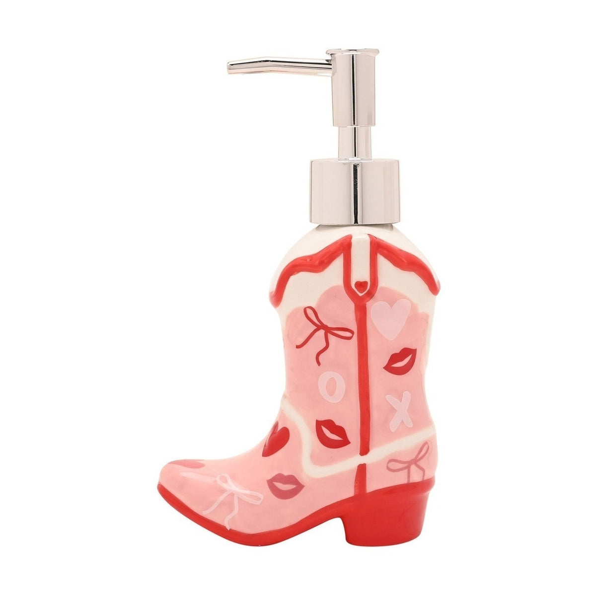 Hearts and Bows Cowboy Boot Ceramic Soap Dispenser - Pink