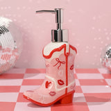 Hearts and Bows Cowboy Boot Ceramic Soap Dispenser - Pink