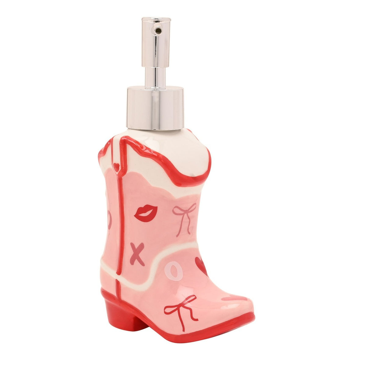 Hearts and Bows Cowboy Boot Ceramic Soap Dispenser - Pink