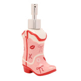 Hearts and Bows Cowboy Boot Ceramic Soap Dispenser - Pink