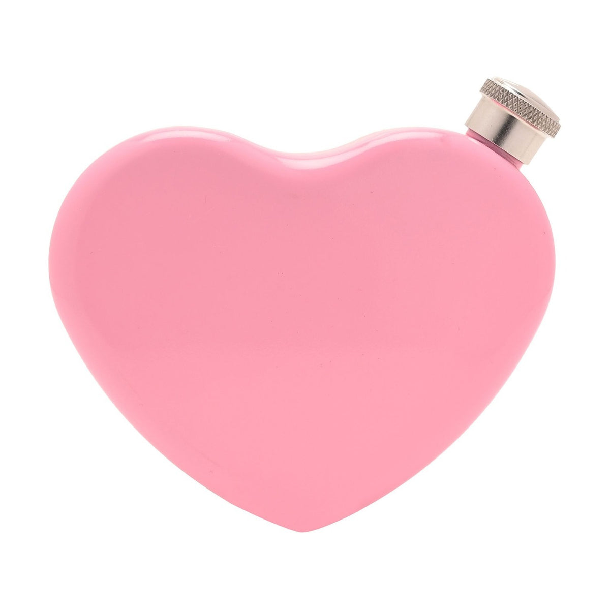 Heart Gloss Iron Hip Flask with Silver Screw Cap 5oz - Pink
