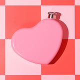Heart Gloss Iron Hip Flask with Silver Screw Cap 5oz - Pink