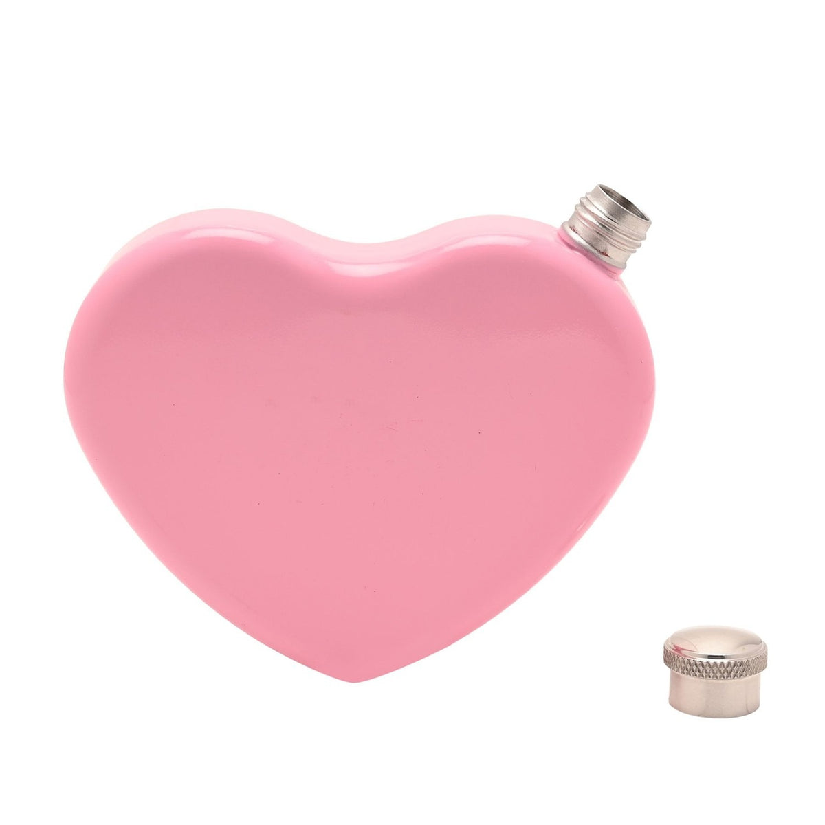 Heart Gloss Iron Hip Flask with Silver Screw Cap 5oz - Pink