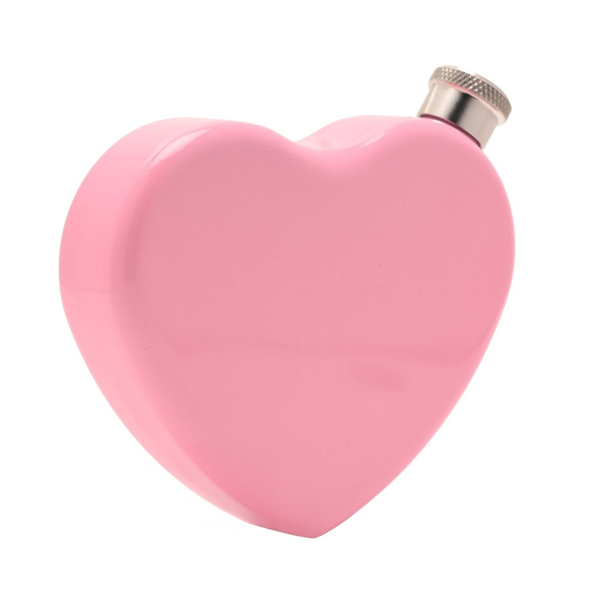 Heart Gloss Iron Hip Flask with Silver Screw Cap 5oz - Pink