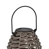 Solar LED Table Lamp 20.5cm in grey, an egg-shaped woven lantern with a round black top panel and arched black wire handle, shown against a plain white background.