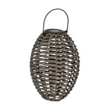 Solar LED Table Lamp 31cm in grey, a woven oval lantern with black wire carry handle and top-set solar panel, shown on a plain white background.