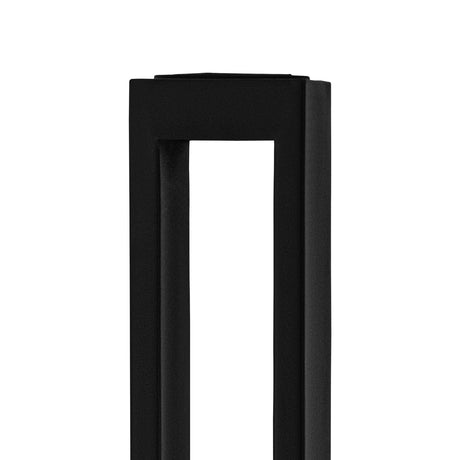 Close-up of the Solar Spike Light 38cm in black steel, showing its open rectangular frame and solar panel top on a plain white background.