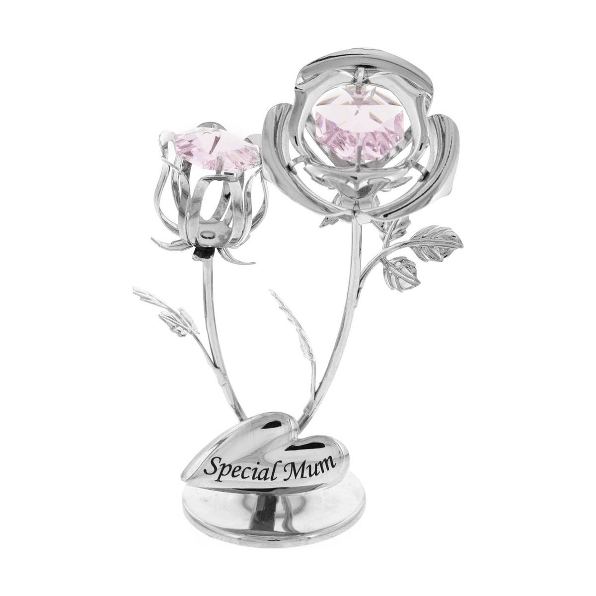 Special Mum Rose & Rosebud Chrome Plated Figurine - Silver
