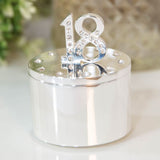 Round Silverplated Trinket Box with Crystal 18 Lid - Silver