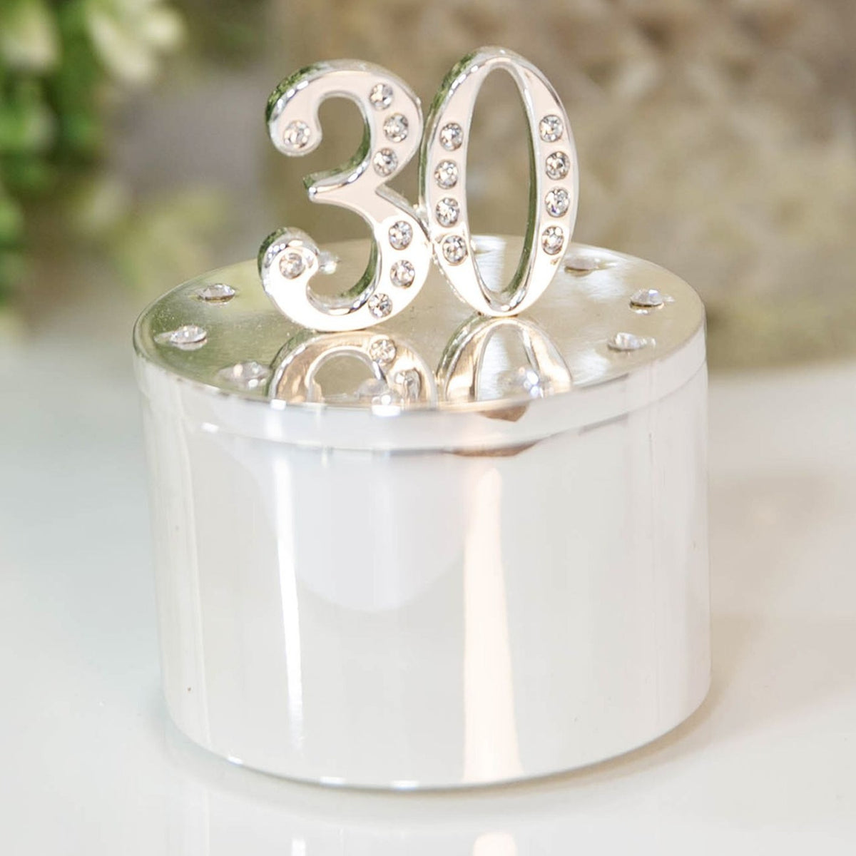 30th Birthday Silverplated Trinket Box with Crystal - Silver