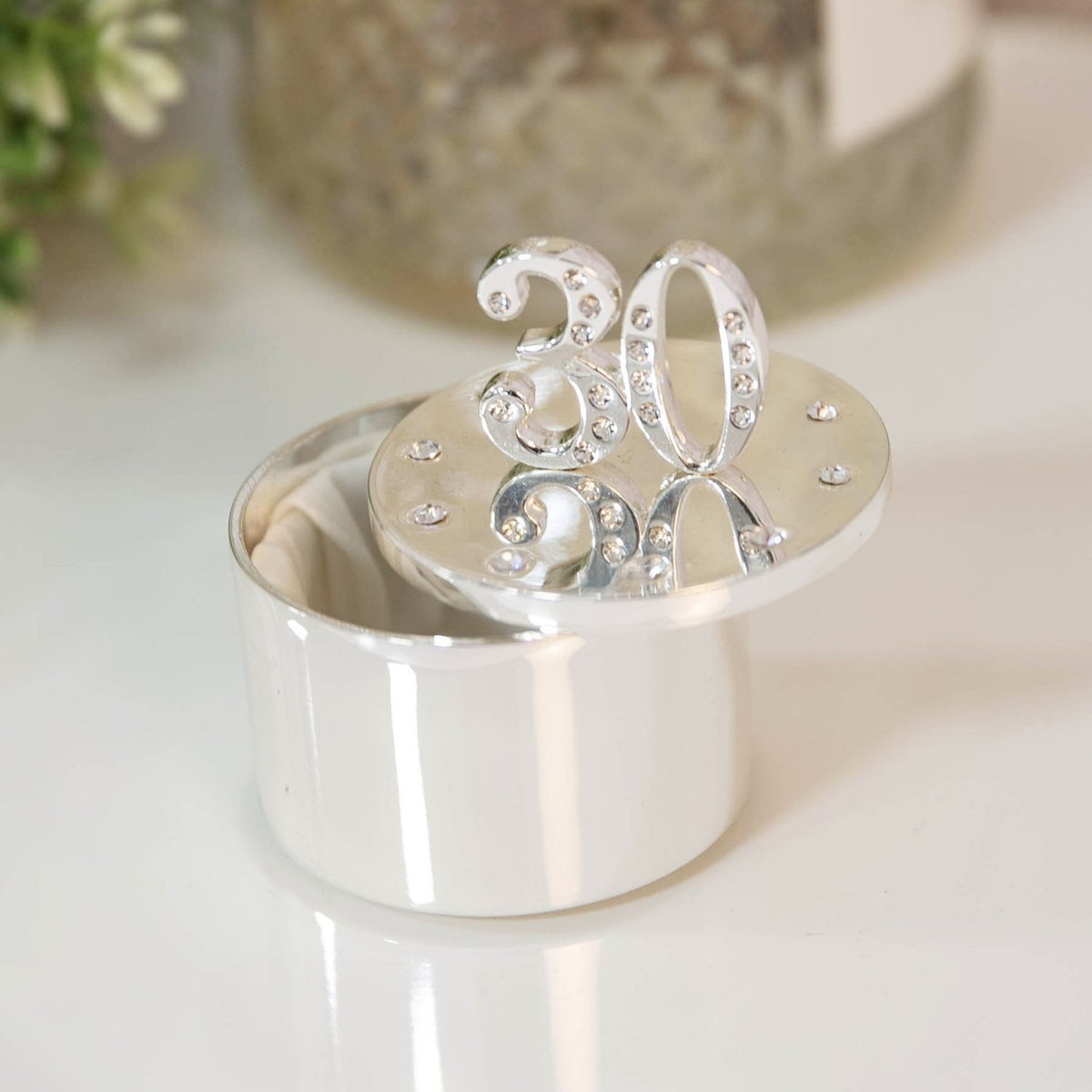 30th Birthday Silverplated Trinket Box with Crystal - Silver