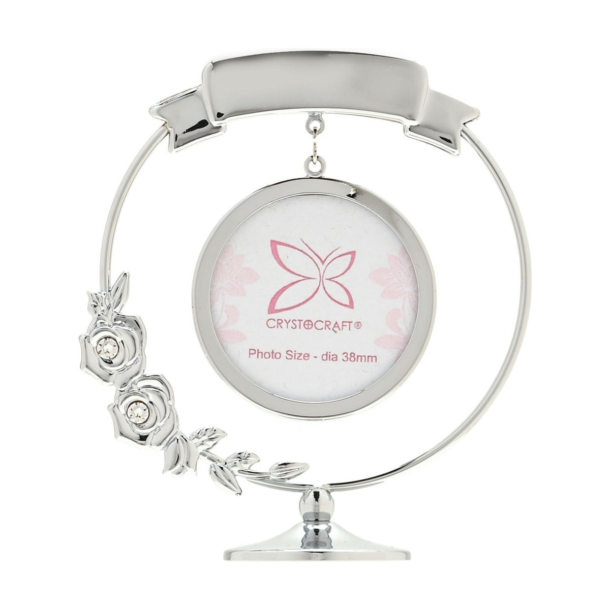 Rose Hoop Suspended Photo Frame with Plain Banner - Silver