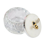 Bumble Bee Faceted Trinket Box with Silverplated Lid - White