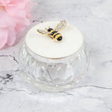 Bumble Bee Faceted Trinket Box with Silverplated Lid - White