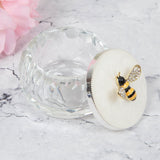 Bumble Bee Faceted Trinket Box with Silverplated Lid - White