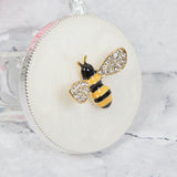 Bumble Bee Faceted Trinket Box with Silverplated Lid - White