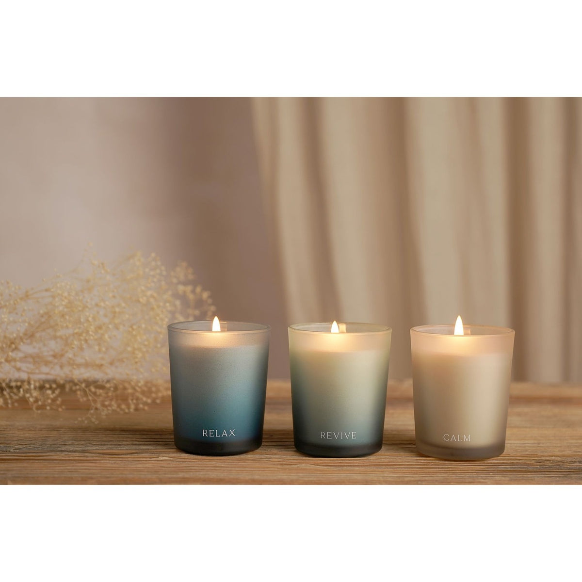 Pause Revive Relax Calm Set of 3 Scented Candles 70g - Blue