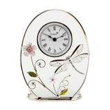 Classic Oval Glass & Wire Dragonfly Mantel Clock - White