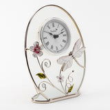 Classic Oval Glass & Wire Dragonfly Mantel Clock - White