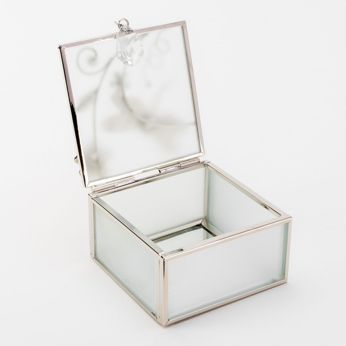 Classic Glass & Wire Dragonfly Square Trinket Box - White