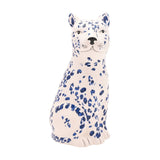 Spotted Sitting Leopard Ceramic Figurine - White & Blue
