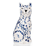 Spotted Sitting Leopard Ceramic Figurine - White & Blue