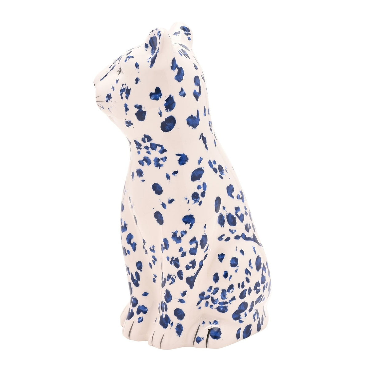 Spotted Sitting Leopard Ceramic Figurine - White & Blue