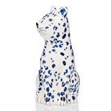 Spotted Sitting Leopard Ceramic Figurine - White & Blue