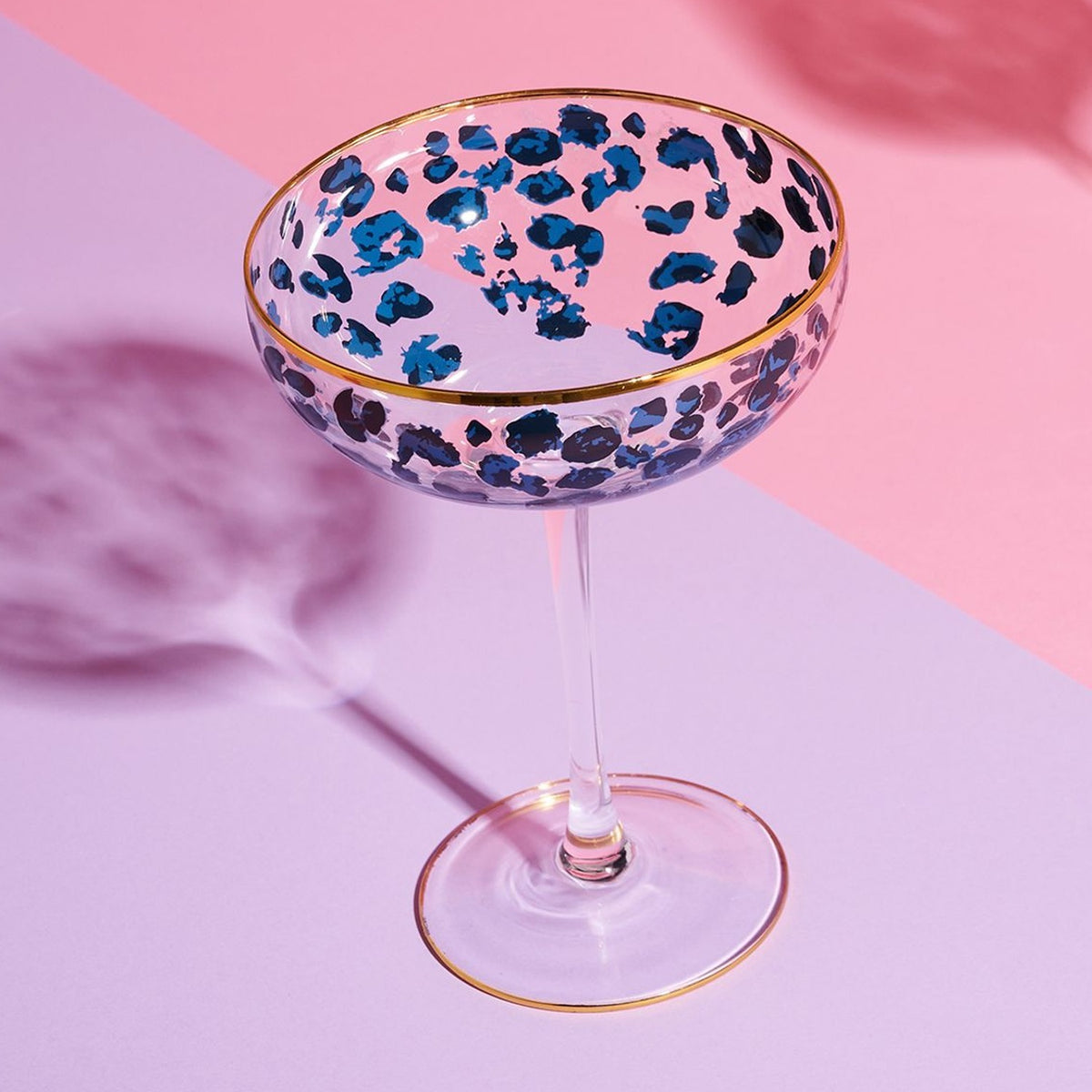 Set of 2 Leopard Print Coupe Cocktail Glasses - Clear & Blue