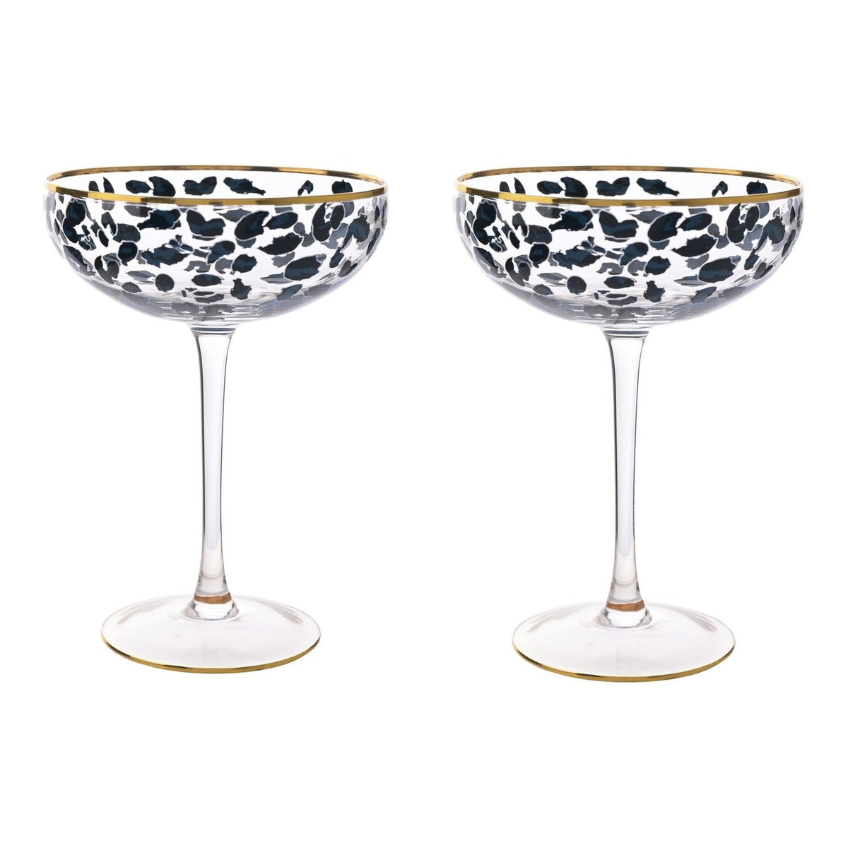 Set of 2 Leopard Print Coupe Cocktail Glasses - Clear & Blue