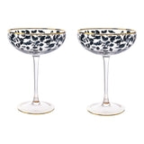 Set of 2 Leopard Print Coupe Cocktail Glasses - Clear & Blue