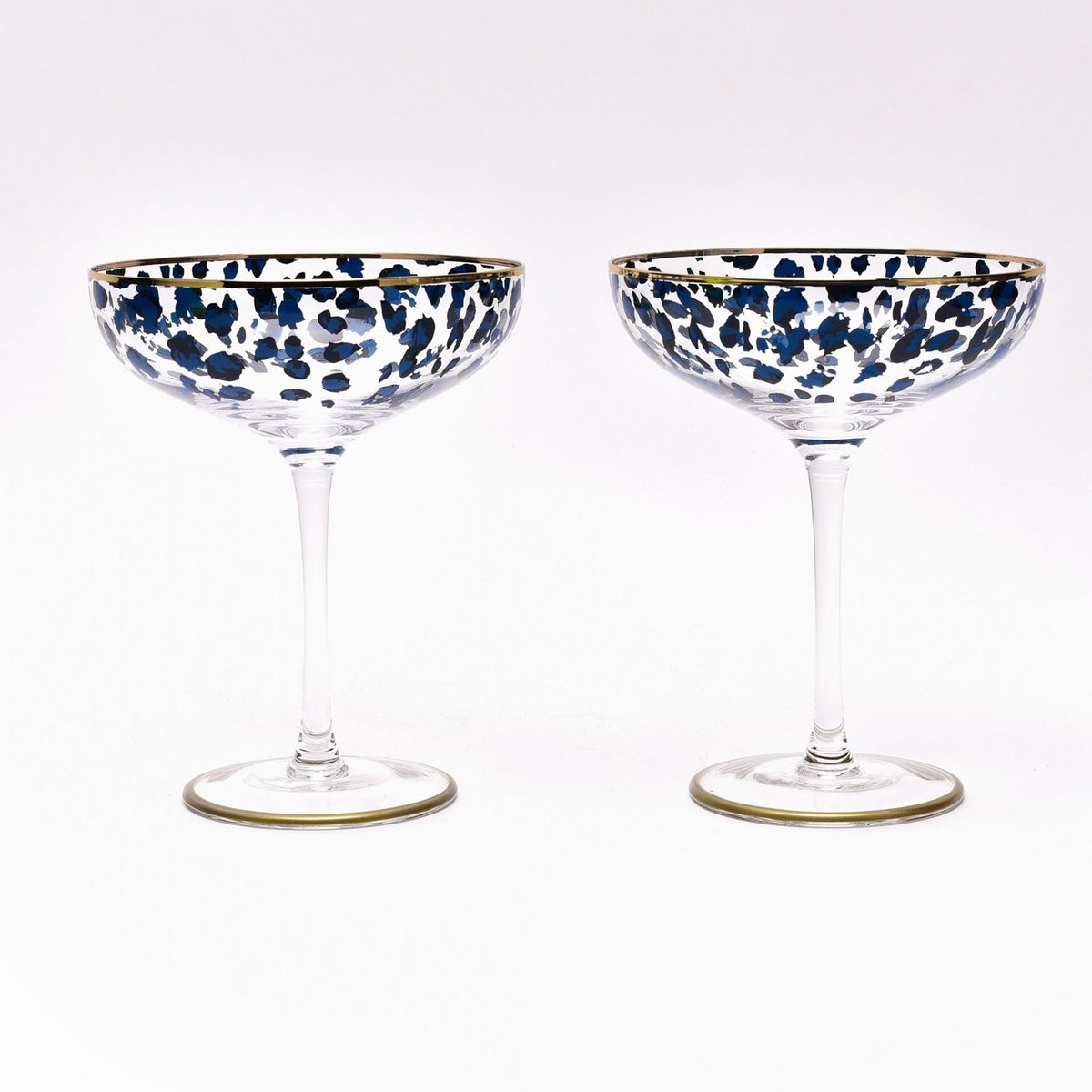 Set of 2 Leopard Print Coupe Cocktail Glasses - Clear & Blue