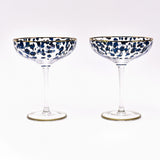 Set of 2 Leopard Print Coupe Cocktail Glasses - Clear & Blue