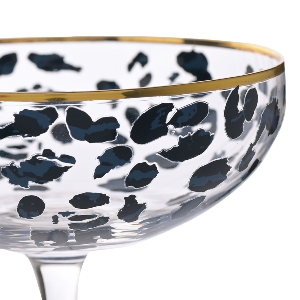 Set of 2 Leopard Print Coupe Cocktail Glasses - Clear & Blue