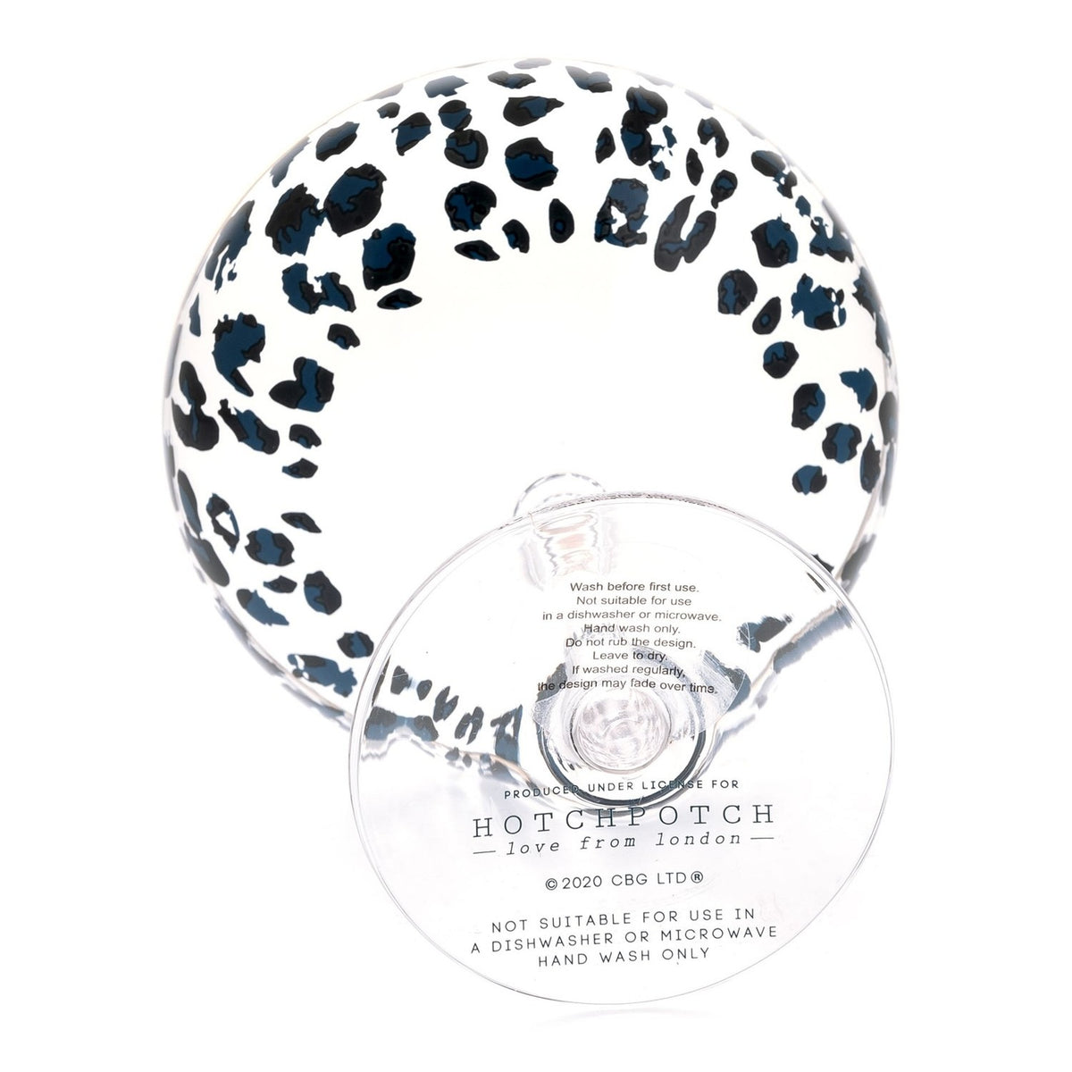 Set of 2 Leopard Print Coupe Cocktail Glasses - Clear & Blue