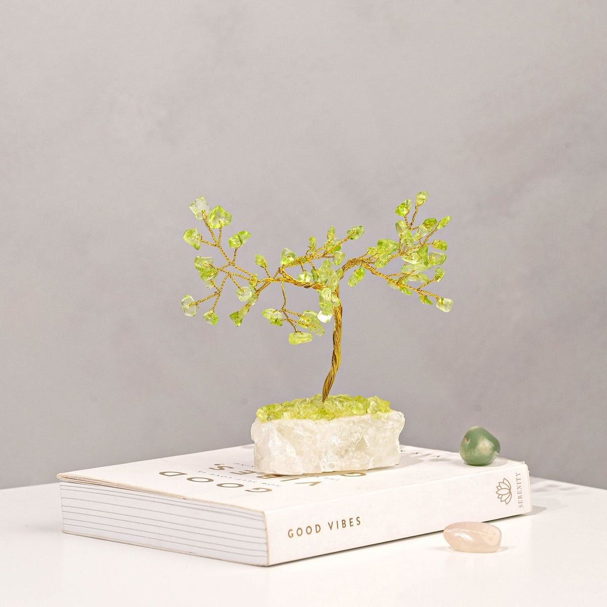 Freestanding Peridot Gemstone Tree Ornament 15cm - Green