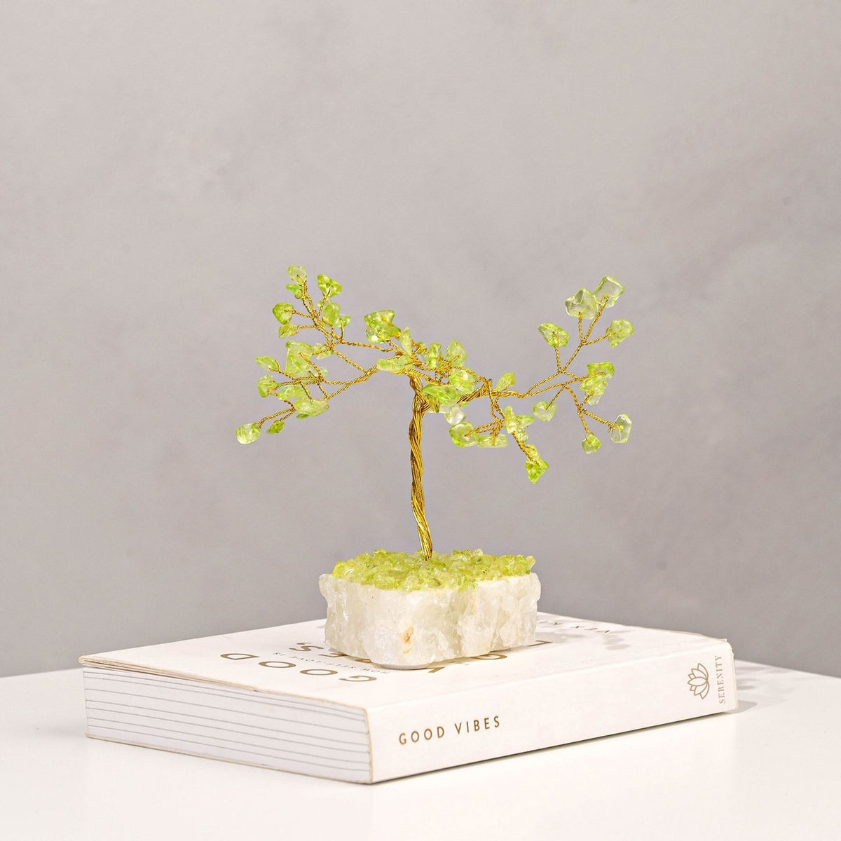 Freestanding Peridot Gemstone Tree Ornament 15cm - Green
