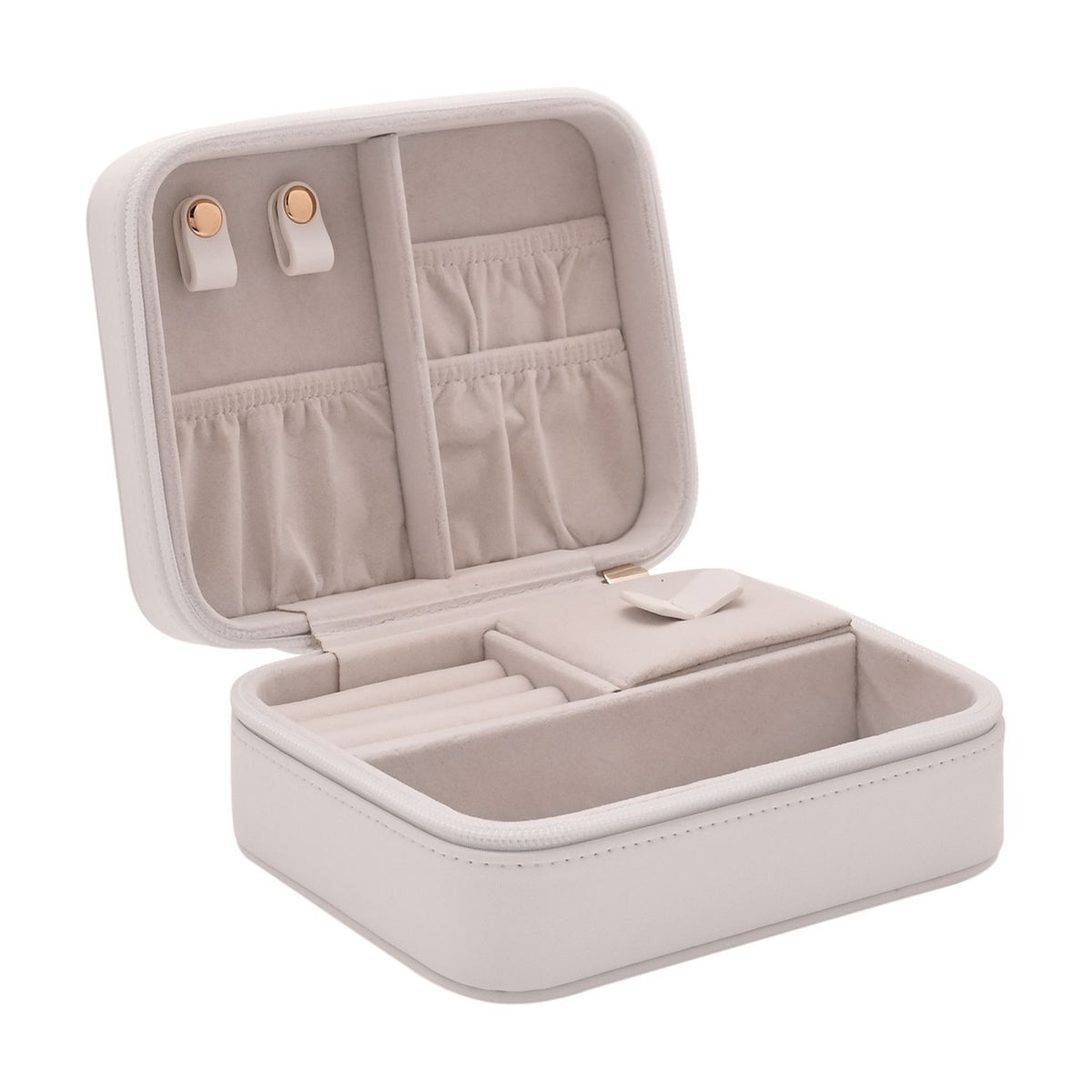 Matt Oblong Zip Jewellery Box with Compartments - White