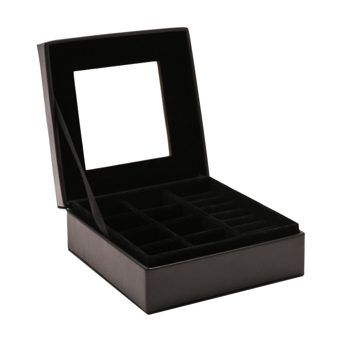 Square Jewellery Box with Mirror and Lift Up Lid - Black