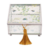 Square Bee Glass Trinket Box with Tassel - Clear & Yellow