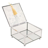 Square Bee Glass Trinket Box with Tassel - Clear & Yellow