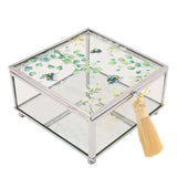 Square Bee Glass Trinket Box with Tassel - Clear & Yellow